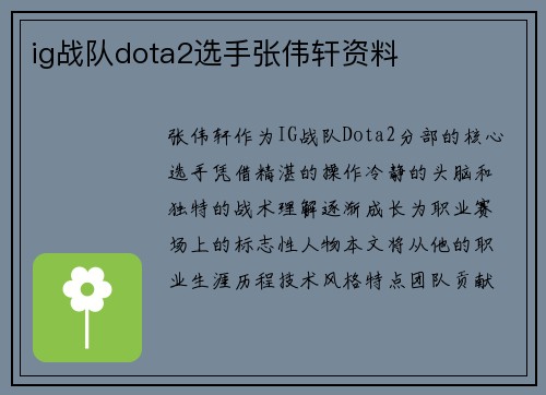 ig战队dota2选手张伟轩资料