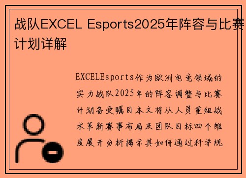 战队EXCEL Esports2025年阵容与比赛计划详解